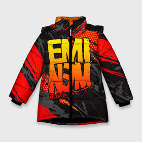 Зимняя куртка для девочек 3D с принтом Eminem в Екатеринбурге, ткань верха — 100% полиэстер; подклад — 100% полиэстер, утеплитель — 100% полиэстер. | длина ниже бедра, удлиненная спинка, воротник стойка и отстегивающийся капюшон. Есть боковые карманы с листочкой на кнопках, утяжки по низу изделия и внутренний карман на молнии. 

Предусмотрены светоотражающий принт на спинке, радужный светоотражающий элемент на пуллере молнии и на резинке для утяжки. | aftermath | hip | hop | kamikaze | music | music to be murdered by | rap | remastered | vevo | маршалл брюс мэтерс | слим шейди | эминем