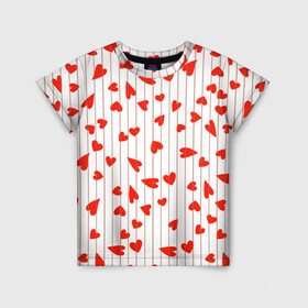 Детская футболка 3D с принтом Просто сердечки в Екатеринбурге, 100% гипоаллергенный полиэфир | прямой крой, круглый вырез горловины, длина до линии бедер, чуть спущенное плечо, ткань немного тянется | Тематика изображения на принте: heart | hearts | lines | red | в | забавные | красные | линии | любовь | полоску | полосы | прикольные | рисунки | сердечки | сердце