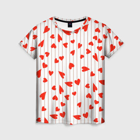Женская футболка 3D с принтом Просто сердечки в Екатеринбурге, 100% полиэфир ( синтетическое хлопкоподобное полотно) | прямой крой, круглый вырез горловины, длина до линии бедер | heart | hearts | lines | red | в | забавные | красные | линии | любовь | полоску | полосы | прикольные | рисунки | сердечки | сердце
