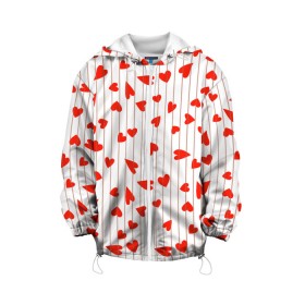 Детская куртка 3D с принтом Просто сердечки в Екатеринбурге, 100% полиэстер | застежка — молния, подол и капюшон оформлены резинкой с фиксаторами, по бокам — два кармана без застежек, один потайной карман на груди, плотность верхнего слоя — 90 г/м2; плотность флисового подклада — 260 г/м2 | Тематика изображения на принте: heart | hearts | lines | red | в | забавные | красные | линии | любовь | полоску | полосы | прикольные | рисунки | сердечки | сердце