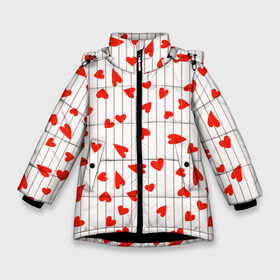 Зимняя куртка для девочек 3D с принтом Просто сердечки в Екатеринбурге, ткань верха — 100% полиэстер; подклад — 100% полиэстер, утеплитель — 100% полиэстер. | длина ниже бедра, удлиненная спинка, воротник стойка и отстегивающийся капюшон. Есть боковые карманы с листочкой на кнопках, утяжки по низу изделия и внутренний карман на молнии. 

Предусмотрены светоотражающий принт на спинке, радужный светоотражающий элемент на пуллере молнии и на резинке для утяжки. | heart | hearts | lines | red | в | забавные | красные | линии | любовь | полоску | полосы | прикольные | рисунки | сердечки | сердце