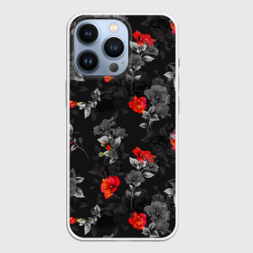 Чехол для iPhone 13 Pro с принтом Красные цветы в Екатеринбурге,  |  | Тематика изображения на принте: весна | дача | летние цветы | летняя | лето | паттерн | розы | сад | свежесть | текстуры | узор | цветы