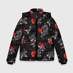 Зимняя куртка для мальчиков 3D с принтом Красные цветы в Екатеринбурге, ткань верха — 100% полиэстер; подклад — 100% полиэстер, утеплитель — 100% полиэстер | длина ниже бедра, удлиненная спинка, воротник стойка и отстегивающийся капюшон. Есть боковые карманы с листочкой на кнопках, утяжки по низу изделия и внутренний карман на молнии. 

Предусмотрены светоотражающий принт на спинке, радужный светоотражающий элемент на пуллере молнии и на резинке для утяжки | Тематика изображения на принте: весна | дача | летние цветы | летняя | лето | паттерн | розы | сад | свежесть | текстуры | узор | цветы