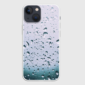 Чехол для iPhone 13 mini с принтом Капли окно стекло дождь серо в Екатеринбурге,  |  | Тематика изображения на принте: абстракция | блики | боке | брызги | вечер | вода | градиент | дача | дождь | капли | капли на стекле | лес | лето | мрачно | окно | природа | роса | свет | силуэты | симметрия | текстура | темный | фото