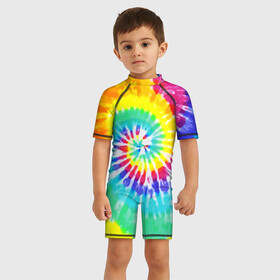 Детский купальный костюм 3D с принтом TIE DYE СТЕНА в Екатеринбурге, Полиэстер 85%, Спандекс 15% | застежка на молнии на спине | abstract | abstraction | color | geometry | paitnt | psy | абстракция | геометрия | краски | неоновые | психоделика