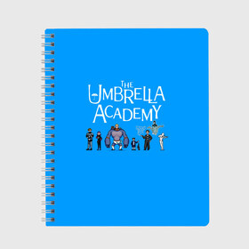 Тетрадь с принтом The umbrella academy в Екатеринбурге, 100% бумага | 48 листов, плотность листов — 60 г/м2, плотность картонной обложки — 250 г/м2. Листы скреплены сбоку удобной пружинной спиралью. Уголки страниц и обложки скругленные. Цвет линий — светло-серый
 | dark horse comics | netflix | the umbrella academy | umbrella | академия амбрелла | белая скрипка | бен харгривз | комикс | комильфо | космобой | кракен | реджинальд харгривз | сеанс | слух