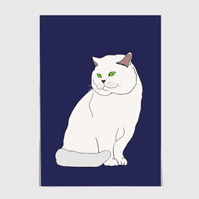 Постер с принтом Белый британский котик в Екатеринбурге, 100% бумага
 | бумага, плотность 150 мг. Матовая, но за счет высокого коэффициента гладкости имеет небольшой блеск и дает на свету блики, но в отличии от глянцевой бумаги не покрыта лаком | cat | cute | kitten | meow | британец | британский | взгляд | друзья | животные | зверек | зверюшки | каваи | киска | котенок | котик | коты | котята | кошак | кошечки | кошки | лапы | милые | мордочка | мяу | няшные
