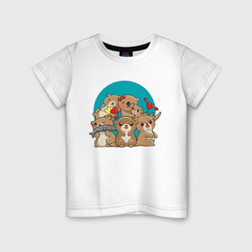 Детская футболка хлопок с принтом Милые морские выдры в Екатеринбурге, 100% хлопок | круглый вырез горловины, полуприлегающий силуэт, длина до линии бедер | Тематика изображения на принте: выдра | животные | милая | милые | милый | море | морская | подводные | рыба | хомяк | хомячок