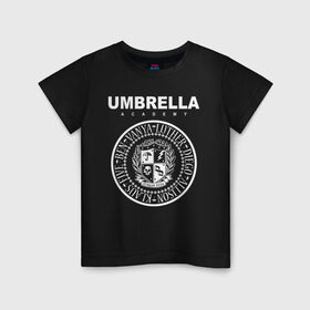 Детская футболка хлопок с принтом Академия Амбрелла в Екатеринбурге, 100% хлопок | круглый вырез горловины, полуприлегающий силуэт, длина до линии бедер | umbrella | umbrella academy | академия амбрелла | амбрелла | герб