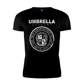 Мужская футболка премиум с принтом Академия Амбрелла в Екатеринбурге, 92% хлопок, 8% лайкра | приталенный силуэт, круглый вырез ворота, длина до линии бедра, короткий рукав | umbrella | umbrella academy | академия амбрелла | амбрелла | герб