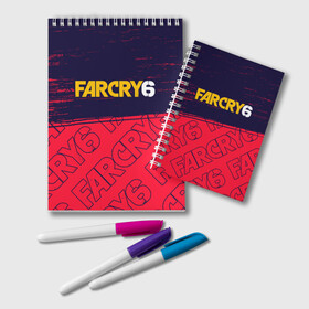 Блокнот с принтом FAR CRY 6 ФАР КРАЙ 6 в Екатеринбурге, 100% бумага | 48 листов, плотность листов — 60 г/м2, плотность картонной обложки — 250 г/м2. Листы скреплены удобной пружинной спиралью. Цвет линий — светло-серый
 | cry | dawn | far | far cry 6 | farcry | farcry 6 | farcry6 | game | games | logo | new | primal | six | антон | дэни | игра | игры | кастильо | край | лого | логотип | рохас | символ | символы | фар | фар край 6 | фаркрай | фаркрай 6 | фаркрай6