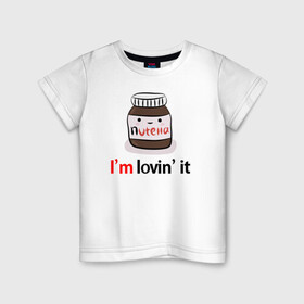 Детская футболка хлопок с принтом Nutella в Екатеринбурге, 100% хлопок | круглый вырез горловины, полуприлегающий силуэт, длина до линии бедер | Тематика изображения на принте: nutella | вкусно | вкусняшка | любовь | нутелла | нутэлла | сладкое