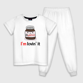 Детская пижама хлопок с принтом Nutella в Екатеринбурге, 100% хлопок |  брюки и футболка прямого кроя, без карманов, на брюках мягкая резинка на поясе и по низу штанин
 | Тематика изображения на принте: nutella | вкусно | вкусняшка | любовь | нутелла | нутэлла | сладкое