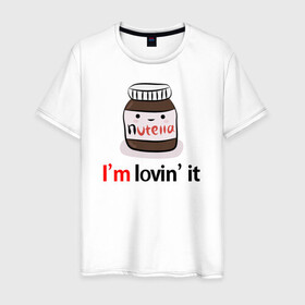 Мужская футболка хлопок с принтом Nutella в Екатеринбурге, 100% хлопок | прямой крой, круглый вырез горловины, длина до линии бедер, слегка спущенное плечо. | Тематика изображения на принте: nutella | вкусно | вкусняшка | любовь | нутелла | нутэлла | сладкое