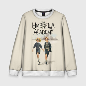 Детский свитшот 3D с принтом The umbrella academy в Екатеринбурге, 100% полиэстер | свободная посадка, прямой крой, мягкая тканевая резинка на рукавах и понизу свитшота | Тематика изображения на принте: dark horse comics | netflix | the umbrella academy | umbrella | академия амбрелла | белая скрипка | бен харгривз | комикс | комильфо | космобой | кракен | реджинальд харгривз | сеанс | слух