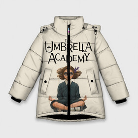 Зимняя куртка для девочек 3D с принтом The umbrella academy в Екатеринбурге, ткань верха — 100% полиэстер; подклад — 100% полиэстер, утеплитель — 100% полиэстер. | длина ниже бедра, удлиненная спинка, воротник стойка и отстегивающийся капюшон. Есть боковые карманы с листочкой на кнопках, утяжки по низу изделия и внутренний карман на молнии. 

Предусмотрены светоотражающий принт на спинке, радужный светоотражающий элемент на пуллере молнии и на резинке для утяжки. | dark horse comics | netflix | the umbrella academy | umbrella | академия амбрелла | белая скрипка | бен харгривз | комикс | комильфо | космобой | кракен | реджинальд харгривз | сеанс | слух