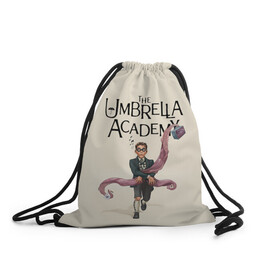 Рюкзак-мешок 3D с принтом The umbrella academy в Екатеринбурге, 100% полиэстер | плотность ткани — 200 г/м2, размер — 35 х 45 см; лямки — толстые шнурки, застежка на шнуровке, без карманов и подкладки | dark horse comics | netflix | the umbrella academy | umbrella | академия амбрелла | белая скрипка | бен харгривз | комикс | комильфо | космобой | кракен | реджинальд харгривз | сеанс | слух