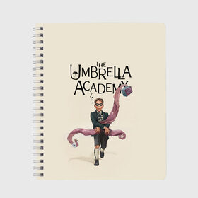 Тетрадь с принтом The umbrella academy в Екатеринбурге, 100% бумага | 48 листов, плотность листов — 60 г/м2, плотность картонной обложки — 250 г/м2. Листы скреплены сбоку удобной пружинной спиралью. Уголки страниц и обложки скругленные. Цвет линий — светло-серый
 | dark horse comics | netflix | the umbrella academy | umbrella | академия амбрелла | белая скрипка | бен харгривз | комикс | комильфо | космобой | кракен | реджинальд харгривз | сеанс | слух