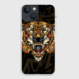 Чехол для iPhone 13 mini с принтом Тигровый стимпанк (Tiger) в Екатеринбурге,  |  | барс | волк | детёныш | джунгли | енот | животное | злость | зубр | клыки | кот | лев | леопард | лес | листья | львица | медведь | монстр | оскал | охотник | пасть | полосы | пятнистая | рык | рычание | тигр