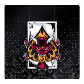 Магнитный плакат 3Х3 с принтом Карточный дьявол (Пиковый туз) в Екатеринбурге, Полимерный материал с магнитным слоем | 9 деталей размером 9*9 см | ас | бубна | валет | восьмёрка | выигрыш | главарь | дама | десятка | джокер | долг | дьявол | казино | карта | карточный | карты | козырь | колода | король | крести | куш | масть | очко | пик | пики | победа