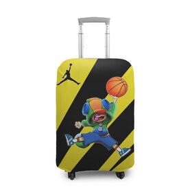 Чехол для чемодана 3D с принтом Brawl STARS (баскетбол) в Екатеринбурге, 86% полиэфир, 14% спандекс | двустороннее нанесение принта, прорези для ручек и колес | brawl | leon | moba | stars | supercell | баскетбол | игра | коллаборация | коллаж | паттерн