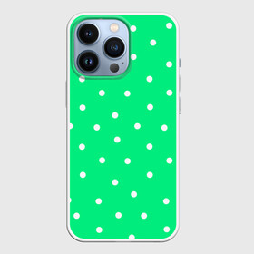 Чехол для iPhone 13 Pro с принтом Горошек на зеленом в Екатеринбурге,  |  | baby | casual | girl | green | pattern | геометрия | горох | горошек | девушкам | детские | зелень | круги | круглый | кружочки | летние | лето | листья | многоточие | мятный | нежные | орнамент | пастельные | паттерн