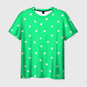 Мужская футболка 3D с принтом Горошек на зеленом в Екатеринбурге, 100% полиэфир | прямой крой, круглый вырез горловины, длина до линии бедер | baby | casual | girl | green | pattern | геометрия | горох | горошек | девушкам | детские | зелень | круги | круглый | кружочки | летние | лето | листья | многоточие | мятный | нежные | орнамент | пастельные | паттерн