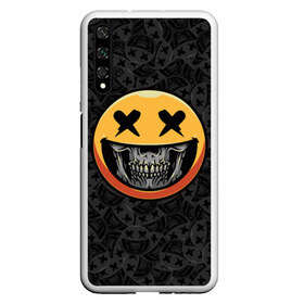 Чехол для Honor 20 с принтом Смайлик на черепе (Emoji) в Екатеринбурге, Силикон | Область печати: задняя сторона чехла, без боковых панелей | аська | весёлый | гамлет | голова | графика | жёлтый | иконка | колобок | кости | кость | круг | мозг | настроение | печаль | печалька | пираты | радость | родже | рожица | скелет | скобка | смайл | смех