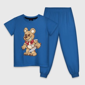 Детская пижама хлопок с принтом Медведь с ножом в Екатеринбурге, 100% хлопок |  брюки и футболка прямого кроя, без карманов, на брюках мягкая резинка на поясе и по низу штанин
 | Тематика изображения на принте: медведь | медведь с ножом | мишка | мишка с ножом | плюшевый медведь | плюшевый медведь с ножом | плюшевый мишка с ножом