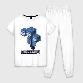 Женская пижама хлопок с принтом Minecraft в Екатеринбурге, 100% хлопок | брюки и футболка прямого кроя, без карманов, на брюках мягкая резинка на поясе и по низу штанин | minecraft | копатель | кубики | майкрафт | майнкрафт | мморг | мультиплеер | пиксели | пиксельная игра | развивающая игра | рпг | строительство | стройка