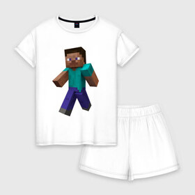 Женская пижама с шортиками хлопок с принтом Minecraft в Екатеринбурге, 100% хлопок | футболка прямого кроя, шорты свободные с широкой мягкой резинкой | minecraft | копатель | кубики | майкрафт | майнкрафт | мморг | мультиплеер | пиксели | пиксельная игра | развивающая игра | рпг | строительство | стройка