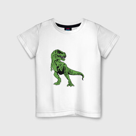 Детская футболка хлопок с принтом Тираннозавр Рекс в Екатеринбурге, 100% хлопок | круглый вырез горловины, полуприлегающий силуэт, длина до линии бедер | гигант | джунгли | дикий | динозавр | динозаврик | древние | животные | зверь | злой | зубы | исторические | клыки | когти | оскал | парк | пасть | природа | редкие | свирепый | страшный | существа | хвост