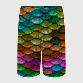 Детские спортивные шорты 3D с принтом Цветная чешуя в Екатеринбурге,  100% полиэстер
 | пояс оформлен широкой мягкой резинкой, ткань тянется
 | змея | цвета | цветные | чешуя | яркие цвета