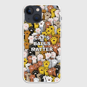 Чехол для iPhone 13 mini с принтом Cats Balls Matter в Екатеринбурге,  |  | Тематика изображения на принте: black lives matter | blm | жизни черных | кот | котии | кошка | лапки | паттерн | протест | толпа | яйца