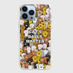 Чехол для iPhone 13 Pro Max с принтом Cats Balls Matter в Екатеринбурге,  |  | Тематика изображения на принте: black lives matter | blm | жизни черных | кот | котии | кошка | лапки | паттерн | протест | толпа | яйца