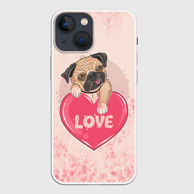 Чехол для iPhone 13 mini с принтом Love Pug | Люблю мопса (Z) в Екатеринбурге,  |  | dog | doggie | doggy | mops | pug | декоративная собака | друг человека | другу | кинолог | лабрадор | малые молоссоиды | мопс | мопсик | мохнатый | пес | пёсель | пёсик | подарок | подруге | собака | собакен | собаки