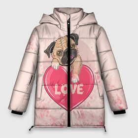 Женская зимняя куртка 3D с принтом Love Pug (Z) в Екатеринбурге, верх — 100% полиэстер; подкладка — 100% полиэстер; утеплитель — 100% полиэстер | длина ниже бедра, силуэт Оверсайз. Есть воротник-стойка, отстегивающийся капюшон и ветрозащитная планка. 

Боковые карманы с листочкой на кнопках и внутренний карман на молнии | dog | doggie | doggy | mops | pug | декоративная собака | друг человека | другу | кинолог | лабрадор | малые молоссоиды | мопс | мопсик | мохнатый | пес | пёсель | пёсик | подарок | подруге | собака | собакен | собаки