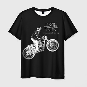 Мужская футболка 3D с принтом Байкер в Екатеринбурге, 100% полиэфир | прямой крой, круглый вырез горловины, длина до линии бедер | байк | байкер | гонщик | мотоцикл | мужская | надпись | черно белая | черный
