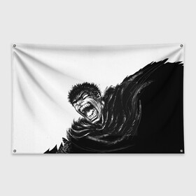 Флаг-баннер с принтом Ярость в Екатеринбурге, 100% полиэстер | размер 67 х 109 см, плотность ткани — 95 г/м2; по краям флага есть четыре люверса для крепления | berserk | берсерк | гатс | черный мечник | ярость