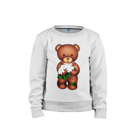 Детский свитшот хлопок с принтом Мишка с цветами в Екатеринбурге, 100% хлопок | круглый вырез горловины, эластичные манжеты, пояс и воротник | арт | медведь | медвежонок | медвежонок с цветами | михаил | миша | мишутка | цветы