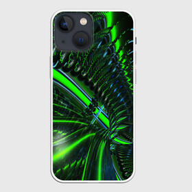 Чехол для iPhone 13 mini с принтом DIGITAL NEON GREEN в Екатеринбурге,  |  | abstract | abstraction | color | fractal | geometry | paitnt | psy | rdtktr | абстракция | геометрия | краски | неоновые | психоделика | фрактал