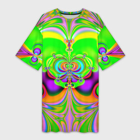 Платье-футболка 3D с принтом КИСЛОТНЫЙ ФРАКТАЛ ГЕОМЕТРИЯ в Екатеринбурге,  |  | abstract | abstraction | color | fractal | geometry | paitnt | psy | rdtktr | абстракция | геометрия | краски | неоновые | психоделика | фрактал