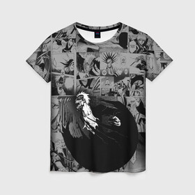 Женская футболка 3D с принтом Блич серый паттерн в Екатеринбурге, 100% полиэфир ( синтетическое хлопкоподобное полотно) | прямой крой, круглый вырез горловины, длина до линии бедер | bleach | аниме | блич | ичиго куросаки | манга | меч | синигами