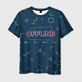 Мужская футболка 3D с принтом OFFLINE в Екатеринбурге, 100% полиэфир | прямой крой, круглый вырез горловины, длина до линии бедер | facebook | instagram | offline | pattern | twitter | youtube | мессенджер | оффлайн | соцсети | узор