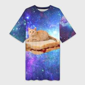 Платье-футболка 3D с принтом Кот в космосе в Екатеринбурге,  |  | cat | cats | space | бутерброд | грозовой кошак | джем | киса | киска | космос | кошак | кошка