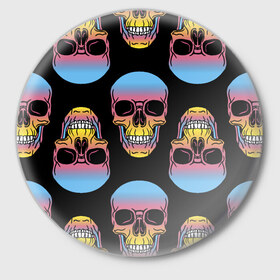 Значок с принтом Neon skull в Екатеринбурге,  металл | круглая форма, металлическая застежка в виде булавки | color | grin | jaw | neon | skull | teeth | неон | оскал | пасть | цвет | череп
