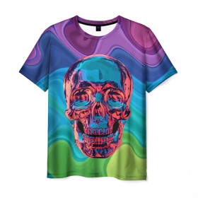 Мужская футболка 3D с принтом Color skull в Екатеринбурге, 100% полиэфир | прямой крой, круглый вырез горловины, длина до линии бедер | color | jaw | neon | skull | teeth | vanguard | авангард | зубы | неон | пасть | цвет | череп
