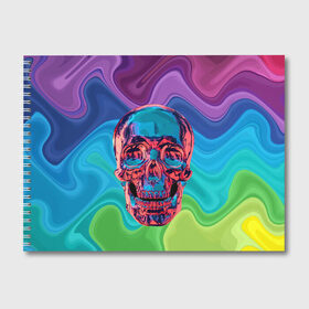 Альбом для рисования с принтом Color skull в Екатеринбурге, 100% бумага
 | матовая бумага, плотность 200 мг. | Тематика изображения на принте: color | jaw | neon | skull | teeth | vanguard | авангард | зубы | неон | пасть | цвет | череп