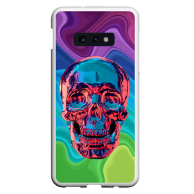 Чехол для Samsung S10E с принтом Color skull в Екатеринбурге, Силикон | Область печати: задняя сторона чехла, без боковых панелей | Тематика изображения на принте: color | jaw | neon | skull | teeth | vanguard | авангард | зубы | неон | пасть | цвет | череп