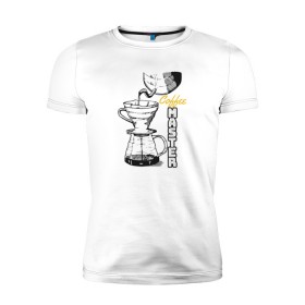Мужская футболка премиум с принтом Coffee Master в Екатеринбурге, 92% хлопок, 8% лайкра | приталенный силуэт, круглый вырез ворота, длина до линии бедра, короткий рукав | barista | cofe | cofee | coffe | coffee | бариста | кофе